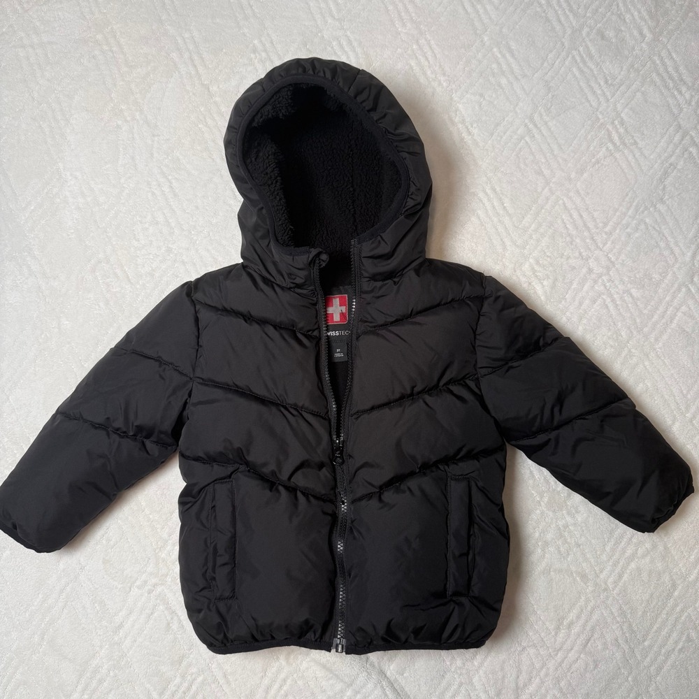 Classic Cozy Swiss Tech Toddler 3T Black Hooded Puffer Jacket Winter Coat